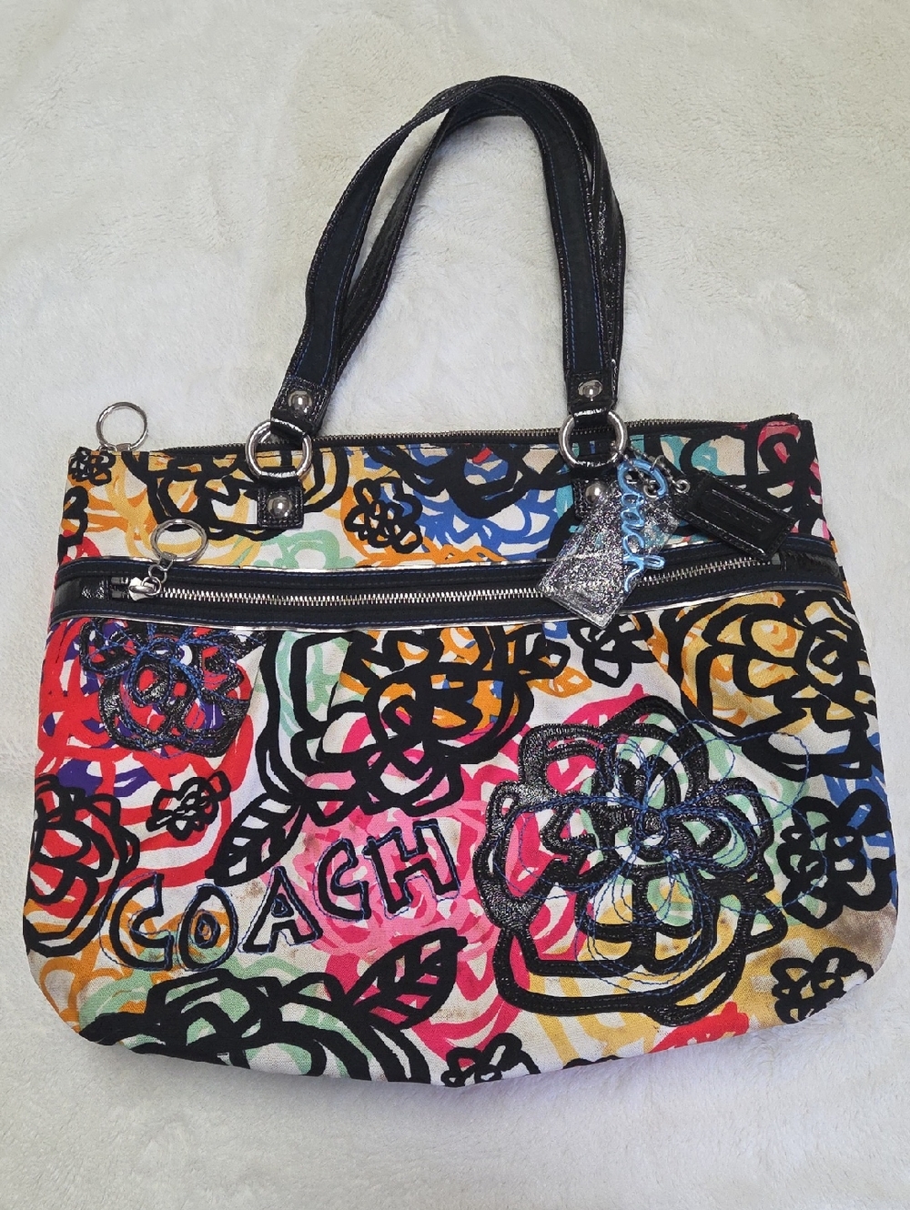 COACH Multicolor Graffiti Floral Canvas Tote Bag